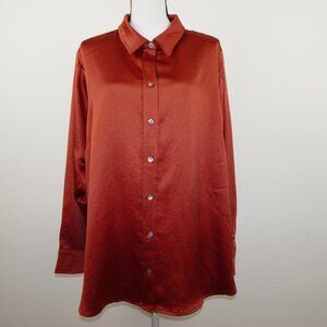Karen Kane Satiny Top Women's Plus Size 2X Brown Rust Long Sleeve Made in USA